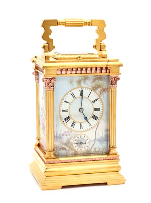 Lot 202 - A LARGE LATE 19TH CENTURY FRENCH PORCELAIN PANEL REPEATING CARRIAGE CLOCK