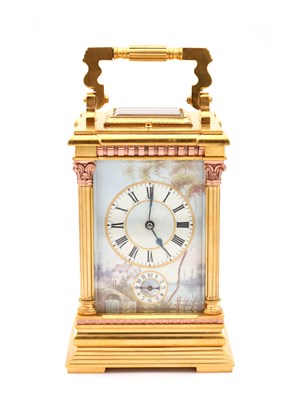 Lot 202 - A LARGE LATE 19TH CENTURY FRENCH PORCELAIN PANEL REPEATING CARRIAGE CLOCK
