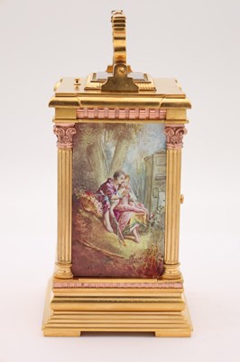 Lot 202 - A LARGE LATE 19TH CENTURY FRENCH PORCELAIN PANEL REPEATING CARRIAGE CLOCK