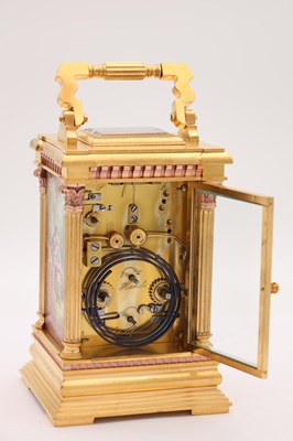 Lot 202 - A LARGE LATE 19TH CENTURY FRENCH PORCELAIN PANEL REPEATING CARRIAGE CLOCK