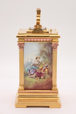 Lot 202 - A LARGE LATE 19TH CENTURY FRENCH PORCELAIN PANEL REPEATING CARRIAGE CLOCK