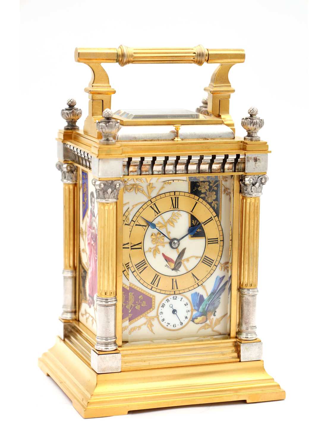 Lot 200 - A FINE LATE 19TH CENTURY FRENCH SILVERED GILT AND PORCELAIN REPEATING CARRIAGE CLOCK IN THE JAPANESE STYLE