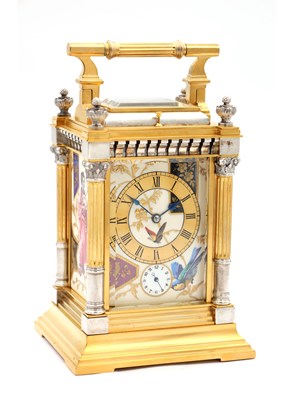 Lot 200 - A FINE LATE 19TH CENTURY FRENCH SILVERED GILT AND PORCELAIN REPEATING CARRIAGE CLOCK IN THE JAPANESE STYLE