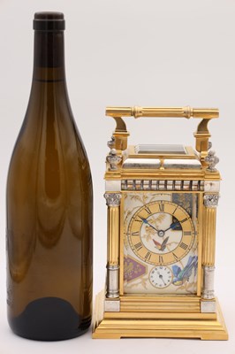Lot 200 - A FINE LATE 19TH CENTURY FRENCH SILVERED GILT AND PORCELAIN REPEATING CARRIAGE CLOCK IN THE JAPANESE STYLE