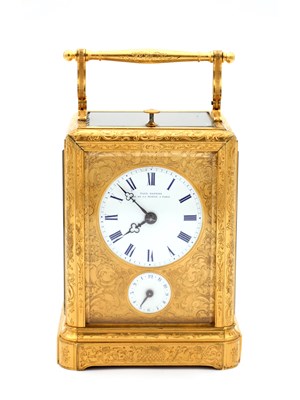 Lot 138 - PAUL GARNIER. A MID 19TH CENTURY FRENCH ENGRAVED GILT BRASS REPEATING CARRIAGE CLOCK