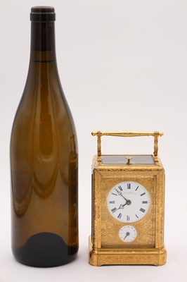 Lot 138 - PAUL GARNIER. A MID 19TH CENTURY FRENCH ENGRAVED GILT BRASS REPEATING CARRIAGE CLOCK