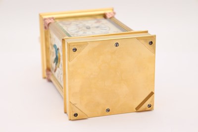 Lot 53 - AN UNUSUAL LATE 19TH CENTURY FRENCH PORCELAIN AND RAISED JEWELLED PANELLED REPEATING CARRIAGE CLOCK