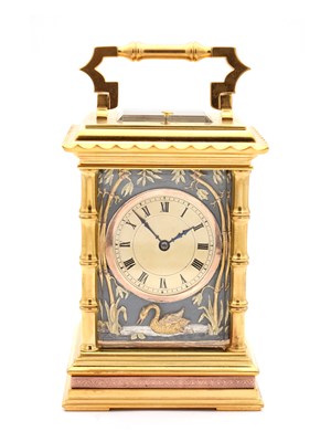 Lot 54 - A FINE LATE 19TH CENTURY FRENCH REPEATING CARRIAGE CLOCK WITH BRONZE AND GILT HIGHLIGHTED ORIENTALIST PANELS