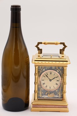 Lot 54 - A FINE LATE 19TH CENTURY FRENCH REPEATING CARRIAGE CLOCK WITH BRONZE AND GILT HIGHLIGHTED ORIENTALIST PANELS