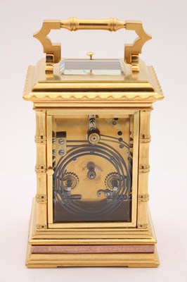 Lot 54 - A FINE LATE 19TH CENTURY FRENCH REPEATING CARRIAGE CLOCK WITH BRONZE AND GILT HIGHLIGHTED ORIENTALIST PANELS