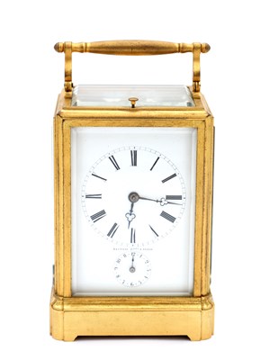 Lot 191 - RAINGO A PARIS A MID-19TH CENTURY GILT ONE-PIECE CASE GRAND SONNERIE CARRIAGE CLOCK