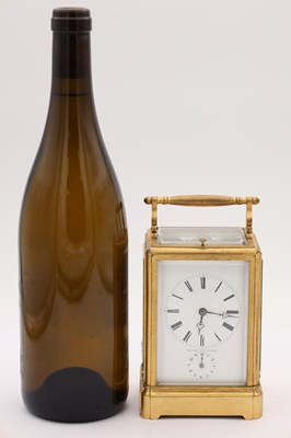 Lot 191 - RAINGO A PARIS A MID-19TH CENTURY GILT ONE-PIECE CASE GRAND SONNERIE CARRIAGE CLOCK