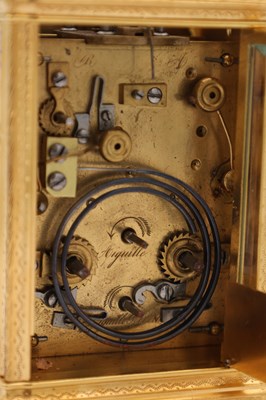 Lot 35 - A LATE 19TH CENTURY FRENCH GILT ENGRAVED ENAMEL AND PORCELAIN REPEATING CARRIAGE CLOCK