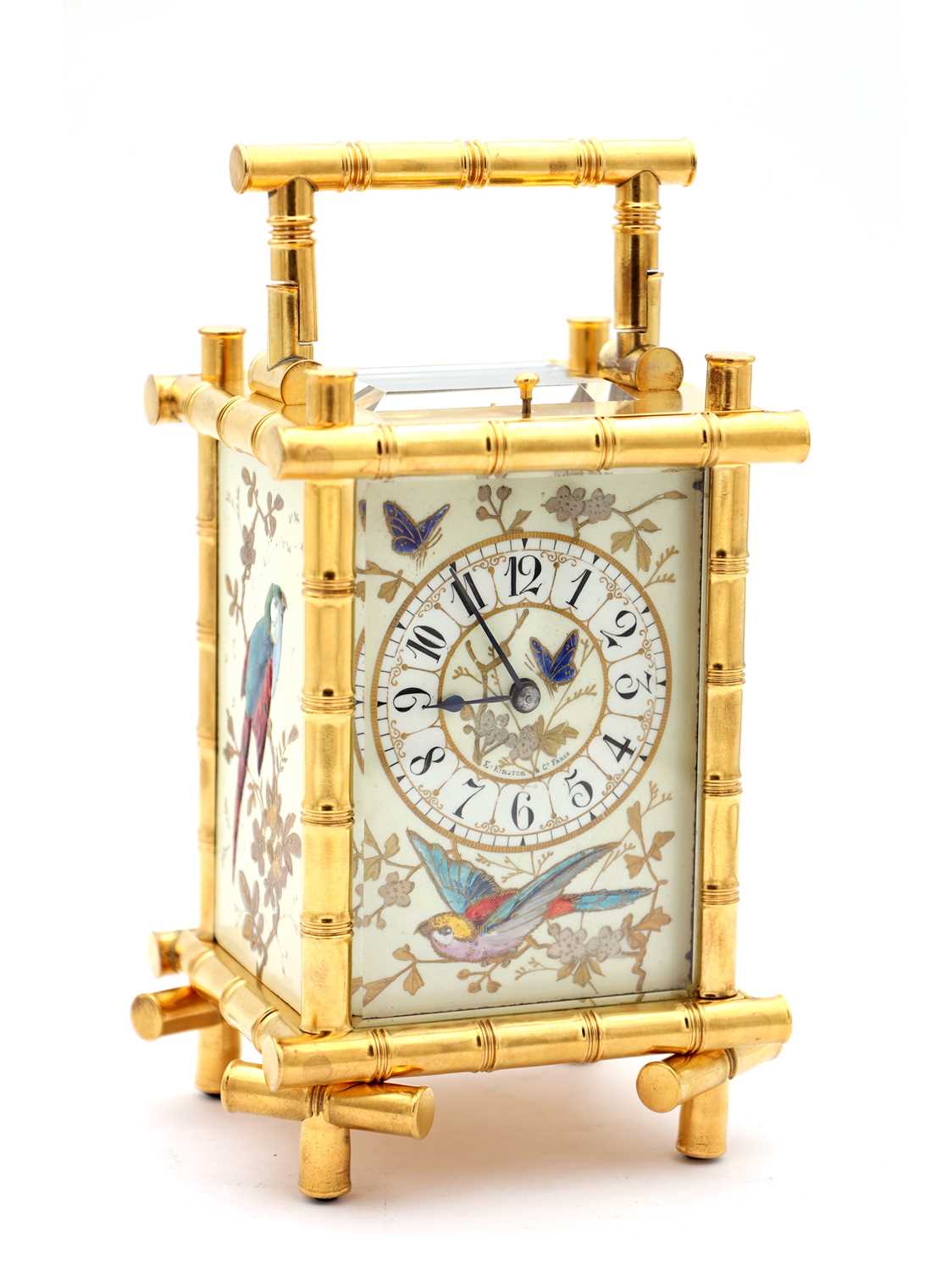 Lot 127 - ACHILLE BROCOT, PARIS. A FINE LATE 19TH CENTURY GILT BRASS AND PORCELAIN PANELLED REPEATING CARRIAGE CLOCK IN THE JAPANESE STYLE