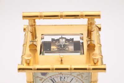 Lot 127 - ACHILLE BROCOT, PARIS. A FINE LATE 19TH CENTURY GILT BRASS AND PORCELAIN PANELLED REPEATING CARRIAGE CLOCK IN THE JAPANESE STYLE
