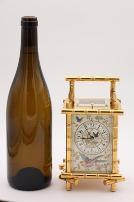 Lot 127 - ACHILLE BROCOT, PARIS. A FINE LATE 19TH CENTURY GILT BRASS AND PORCELAIN PANELLED REPEATING CARRIAGE CLOCK IN THE JAPANESE STYLE