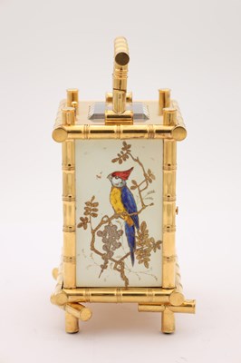 Lot 127 - ACHILLE BROCOT, PARIS. A FINE LATE 19TH CENTURY GILT BRASS AND PORCELAIN PANELLED REPEATING CARRIAGE CLOCK IN THE JAPANESE STYLE