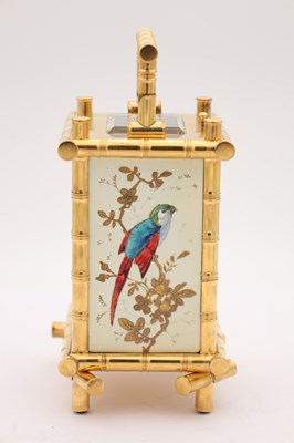 Lot 127 - ACHILLE BROCOT, PARIS. A FINE LATE 19TH CENTURY GILT BRASS AND PORCELAIN PANELLED REPEATING CARRIAGE CLOCK IN THE JAPANESE STYLE
