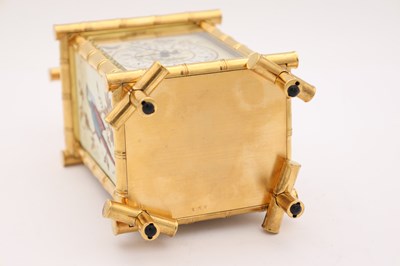 Lot 127 - ACHILLE BROCOT, PARIS. A FINE LATE 19TH CENTURY GILT BRASS AND PORCELAIN PANELLED REPEATING CARRIAGE CLOCK IN THE JAPANESE STYLE