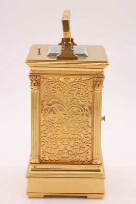 Lot 161 - A RARE LATE 19TH CENTURY FRENCH LEROY & FILS, PARIS GILT BRASS BOTTOM WINDING FILIGREE PANELLED REPEATING CARRIAGE CLOCK