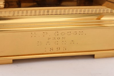 Lot 161 - A RARE LATE 19TH CENTURY FRENCH LEROY & FILS, PARIS GILT BRASS BOTTOM WINDING FILIGREE PANELLED REPEATING CARRIAGE CLOCK