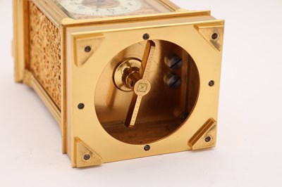 Lot 161 - A RARE LATE 19TH CENTURY FRENCH LEROY & FILS, PARIS GILT BRASS BOTTOM WINDING FILIGREE PANELLED REPEATING CARRIAGE CLOCK