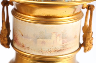 Lot 74 - A GOOD QUALITY LATE 19TH CENTURY FRENCH GILT CASED CHAMPLEVE ENAMEL AND PORCELAIN PANELLED CLOCK GARNITURE