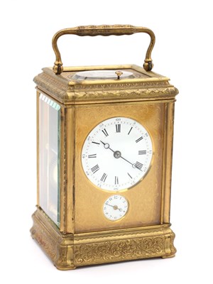 Lot 105 - DROCOURT PARIS, A LATE 19TH CENTURY FRENCH ENGRAVED GILT BRASS GORGE CASE REPEATING CARRIAGE CLOCK