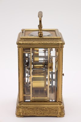 Lot 105 - DROCOURT PARIS, A LATE 19TH CENTURY FRENCH ENGRAVED GILT BRASS GORGE CASE REPEATING CARRIAGE CLOCK