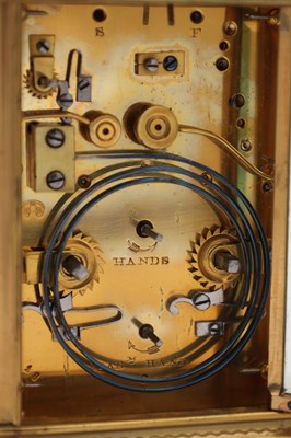 Lot 105 - DROCOURT PARIS, A LATE 19TH CENTURY FRENCH ENGRAVED GILT BRASS GORGE CASE REPEATING CARRIAGE CLOCK