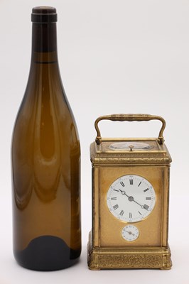 Lot 105 - DROCOURT PARIS, A LATE 19TH CENTURY FRENCH ENGRAVED GILT BRASS GORGE CASE REPEATING CARRIAGE CLOCK
