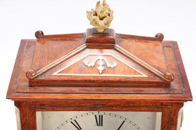 Lot 52 - JAMES RIGBY, CHARING CROSS. A SMALL REGENCY BRASS INLAID ROSEWOOD STRIKING BRACKET CLOCK