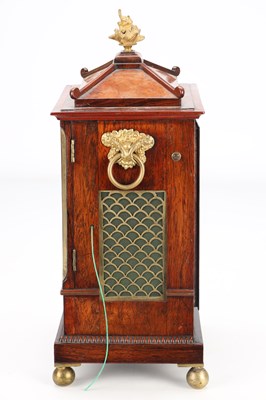 Lot 52 - JAMES RIGBY, CHARING CROSS. A SMALL REGENCY BRASS INLAID ROSEWOOD STRIKING BRACKET CLOCK