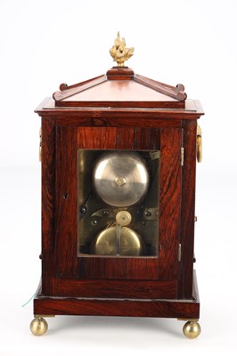 Lot 52 - JAMES RIGBY, CHARING CROSS. A SMALL REGENCY BRASS INLAID ROSEWOOD STRIKING BRACKET CLOCK
