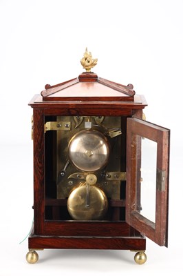 Lot 52 - JAMES RIGBY, CHARING CROSS. A SMALL REGENCY BRASS INLAID ROSEWOOD STRIKING BRACKET CLOCK