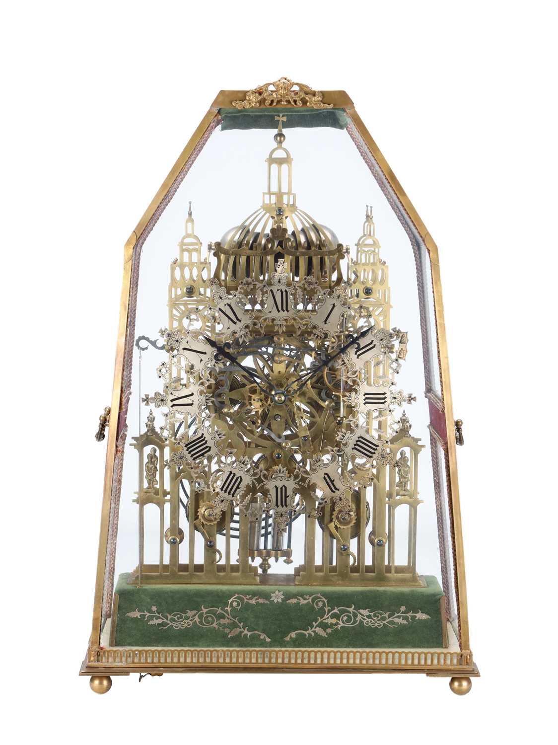 Lot 173 - A RARE AND IMPRESSIVE MID-19TH CENTURY BRASS ST. PAUL'S CATHEDRAL THREE TRAIN QUARTER-STRIKING SKELETON CLOCK ATTRIBUTED TO SMITHS OF CLERKENWELL