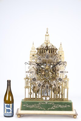 Lot 173 - A RARE AND IMPRESSIVE MID-19TH CENTURY BRASS ST. PAUL'S CATHEDRAL THREE TRAIN QUARTER-STRIKING SKELETON CLOCK ATTRIBUTED TO SMITHS OF CLERKENWELL