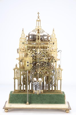 Lot 173 - A RARE AND IMPRESSIVE MID-19TH CENTURY BRASS ST. PAUL'S CATHEDRAL THREE TRAIN QUARTER-STRIKING SKELETON CLOCK ATTRIBUTED TO SMITHS OF CLERKENWELL