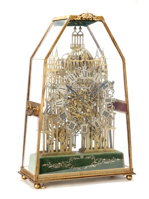 Lot 173 - A RARE AND IMPRESSIVE MID-19TH CENTURY BRASS ST. PAUL'S CATHEDRAL THREE TRAIN QUARTER-STRIKING SKELETON CLOCK ATTRIBUTED TO SMITHS OF CLERKENWELL
