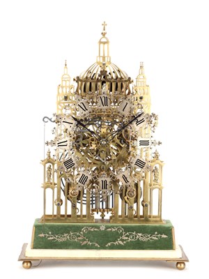 Lot 173 - A RARE AND IMPRESSIVE MID-19TH CENTURY BRASS ST. PAUL'S CATHEDRAL THREE TRAIN QUARTER-STRIKING SKELETON CLOCK ATTRIBUTED TO SMITHS OF CLERKENWELL