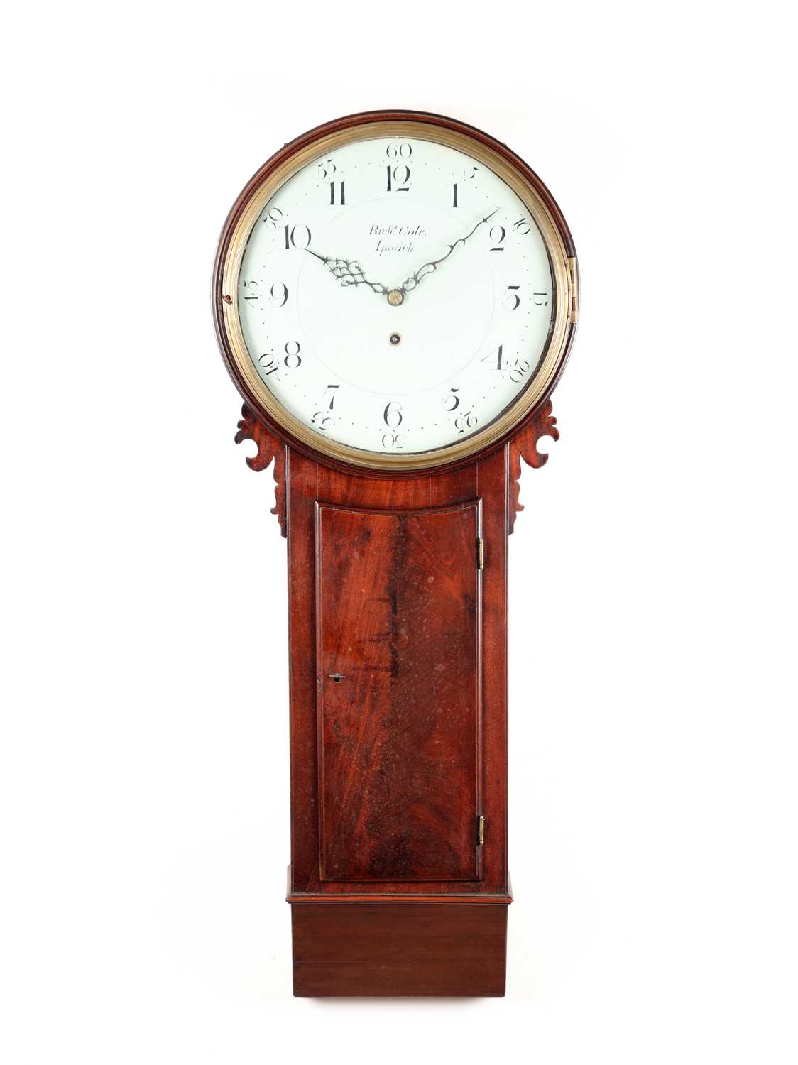 Lot 19 - RICHARD COLE, IPSWICH. A GEORGE III MAHOGANY TRUNK DIAL WALL CLOCK