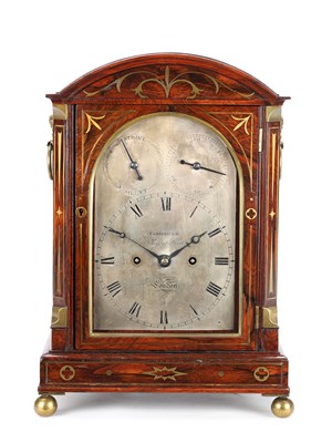 Lot 61 - GOODHUGH, REGENT ST. LONDON. A REGENCY BRASS INLAID ROSEWOOD STRIKING BRACKET CLOCK