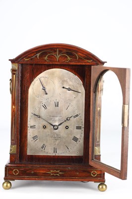 Lot 61 - GOODHUGH, REGENT ST. LONDON. A REGENCY BRASS INLAID ROSEWOOD STRIKING BRACKET CLOCK