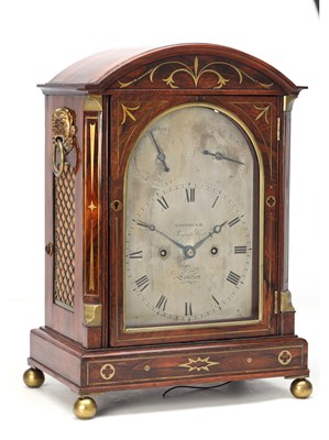 Lot 61 - GOODHUGH, REGENT ST. LONDON. A REGENCY BRASS INLAID ROSEWOOD STRIKING BRACKET CLOCK