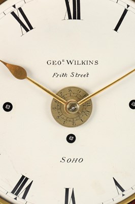 Lot 34 - GEORGE WILKINS, SOHO. A REGENCY FIGURED MAHOGANY QUARTER CHIMING BRACKET CLOCK WITH ALARM