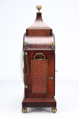 Lot 34 - GEORGE WILKINS, SOHO. A REGENCY FIGURED MAHOGANY QUARTER CHIMING BRACKET CLOCK WITH ALARM