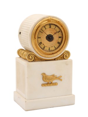 Lot 18 - MARTIN & MORSE, LONDON A REGENCY WHITE MARBLE AND ORMOLU MOUNTED FUSEE MANTEL CLOCK