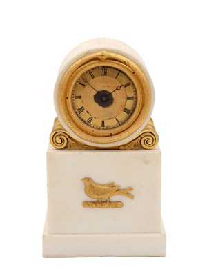 Lot 18 - MARTIN & MORSE, LONDON A REGENCY WHITE MARBLE AND ORMOLU MOUNTED FUSEE MANTEL CLOCK