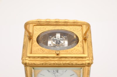 Lot 174 - GROHE, WIGMOOR STREET, LONDON A FINE LATE 19TH CENTURY FRENCH GORGE ENGRAVED PETITE SONNERIE CARRIAGE CLOCK WITH CALENDAR WORK