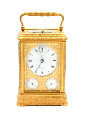 Lot 174 - GROHE, WIGMOOR STREET, LONDON A FINE LATE 19TH CENTURY FRENCH GORGE ENGRAVED PETITE SONNERIE CARRIAGE CLOCK WITH CALENDAR WORK